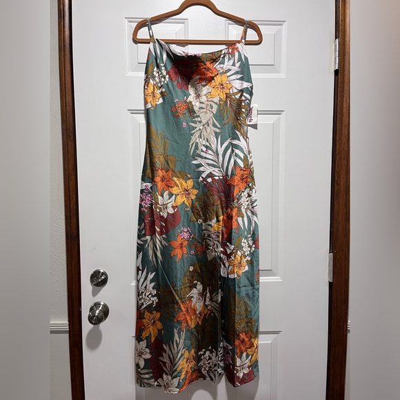 Paper Heart Dresses & Skirts - NWT Paper Heart Teal Orange Yellow Floral Satin Adjustable Strap Dress Medium M
